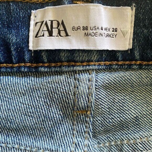 Zara | High Waisted Acid Wash Dark Blue Jeans, Size 4 - Picture 6 of 6